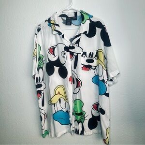 Vintage Disney Character Faces Multicolored Mens button front collared shirt